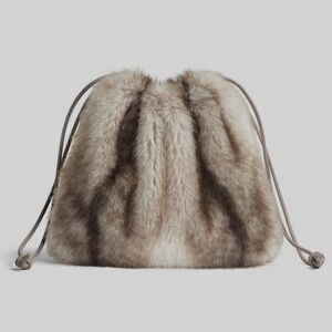 Faux Fur Drawstring Bag - Brown